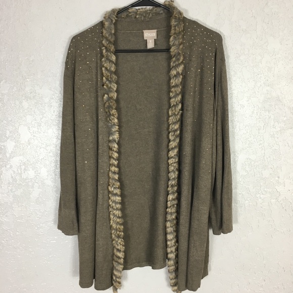 Chico's Sweaters - Chicos cardigan with faux fur trim